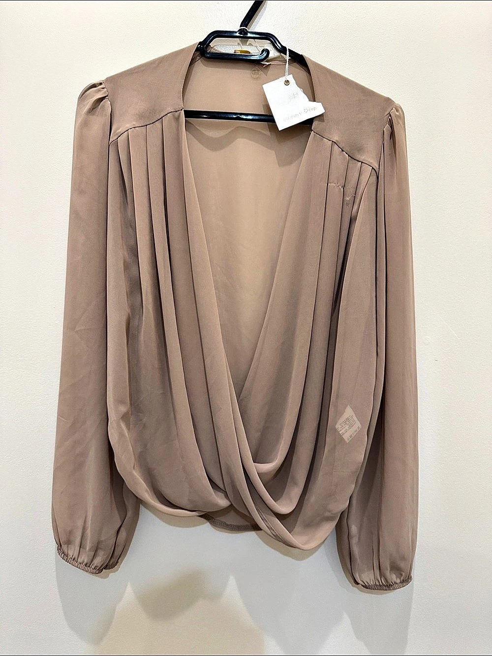 Hanny Deep Pleated Draped Blouse in Brown Size Medium NWT